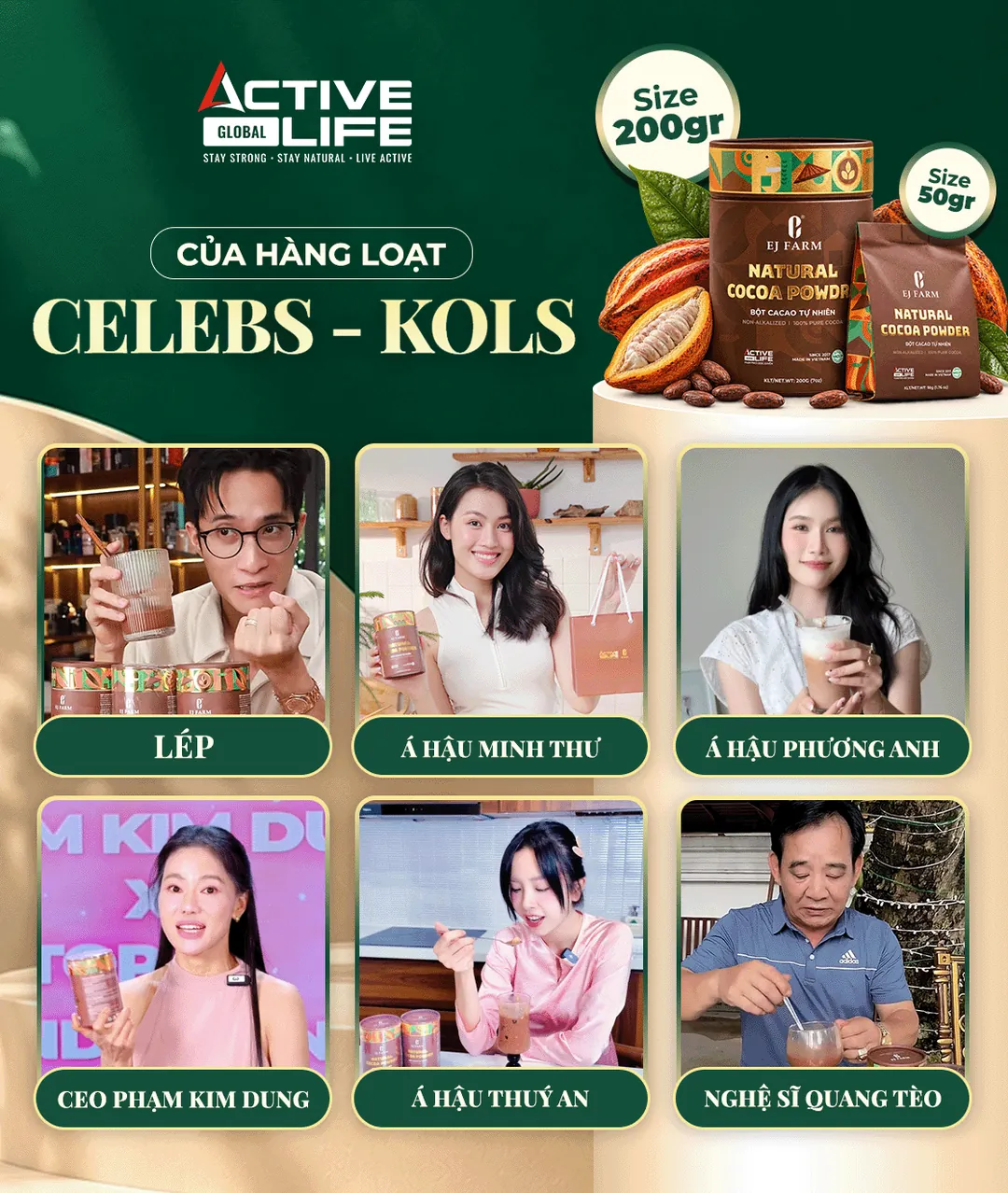 Sản phẩm yêu thích của hàng loạt Celebs – KOLs: Lép, Á hậu Minh Thư, Á hậu Phương Anh, CEO Phạm Kim Dung, Á hậu Thuý An, nghệ sĩ Quang Tèo. Hộp 200gr và túi 50gr